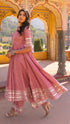 Pomcha Jaipur Rosewood Booti Gotta Jaal Cotton Anarkali Set With Jaal Work Dupatta